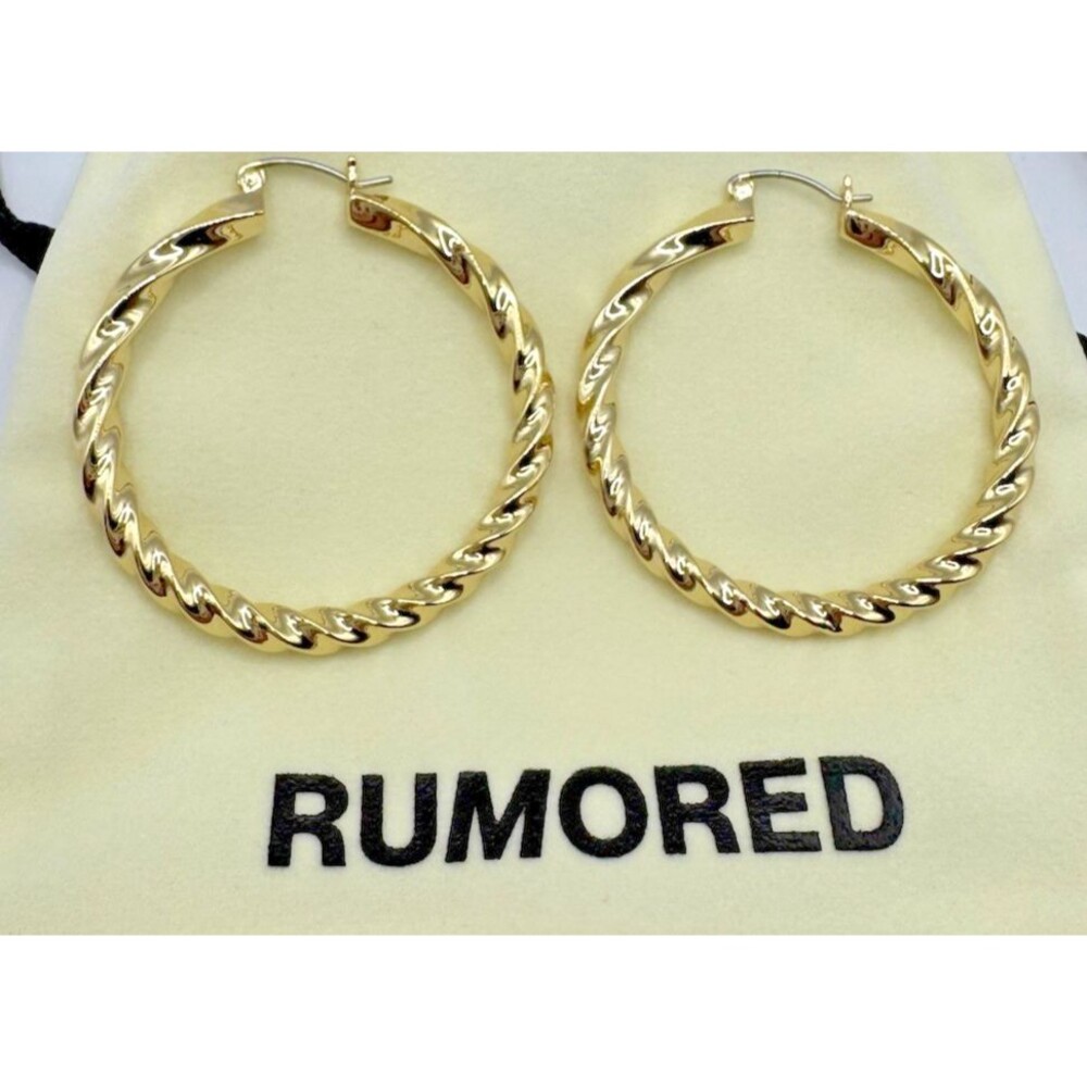Rumored Cher Endless Gold Hoop Earrings Twisted Rope Design NWT & pouch 2/12 in.